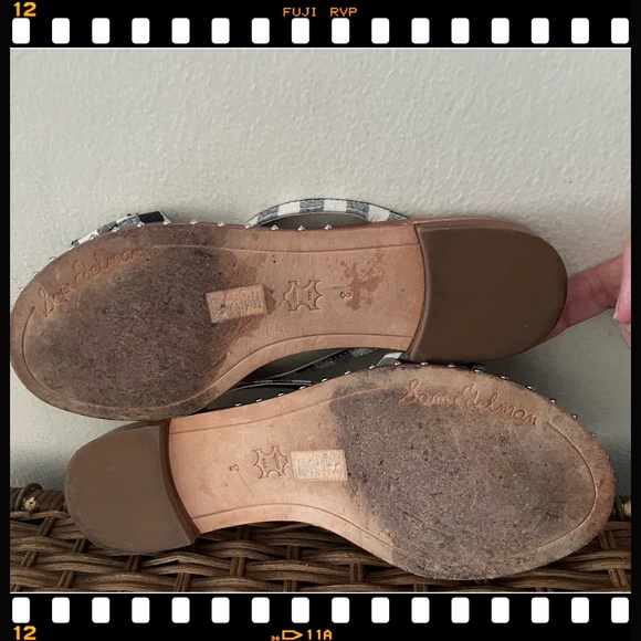 Sam Edelman Gingham, multi strap slide w cute bow and side studs on sole sz 8 - Picture 5 of 7